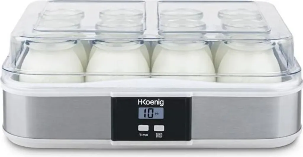 H.Koenig ELY120 Yogurtiera Acciaio Inox con 12 Vasetti e Formaggiera