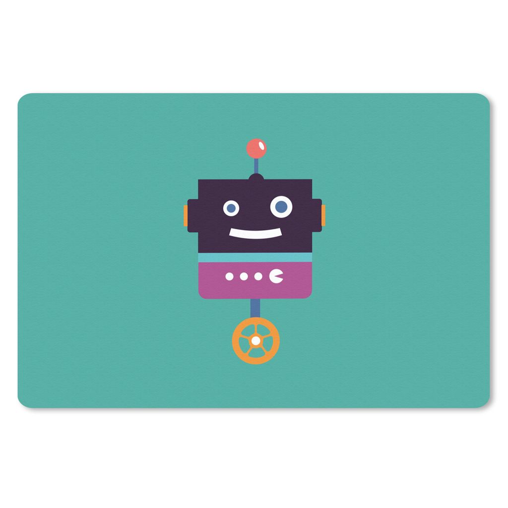 MuchoWow Schreibtischunterlage Roboter - Rad - Lila - Grün - Jungen - Kinder 60x40 cm - XXL Mauspad - Großes Mauspad