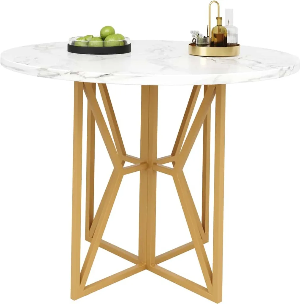Table à manger ronde AIORBER 80cm Blanche avec Structure Métallique - 6