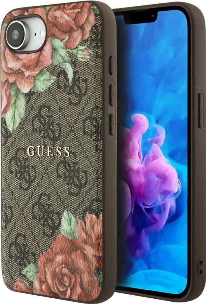 Guess 4G Blumen MagSafe Etui für iPhone 16e Braun