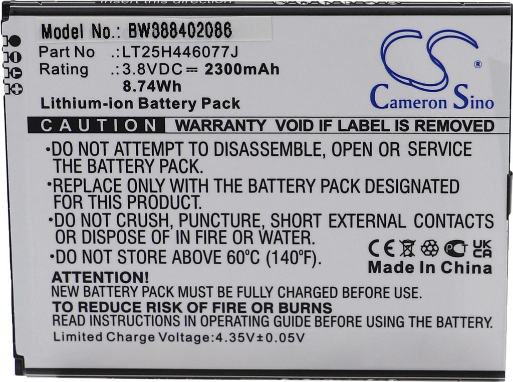 vhbw Akku Ersatz für Wiko LT25H446077J für Handy Smartphone Telefon (2300 mAh, 3,8 V, Li-Ion)