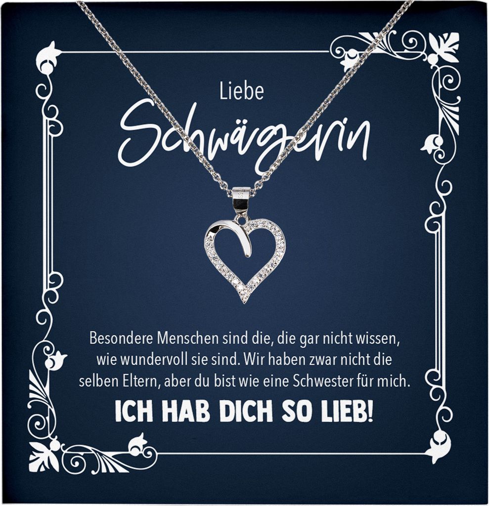 22Feels Echt Silber Halskette - Schwägerin Geschenk Frauen Schmuck Set Hochzeit Geburtstag Weihnachten - Herz Anhänger, Karte