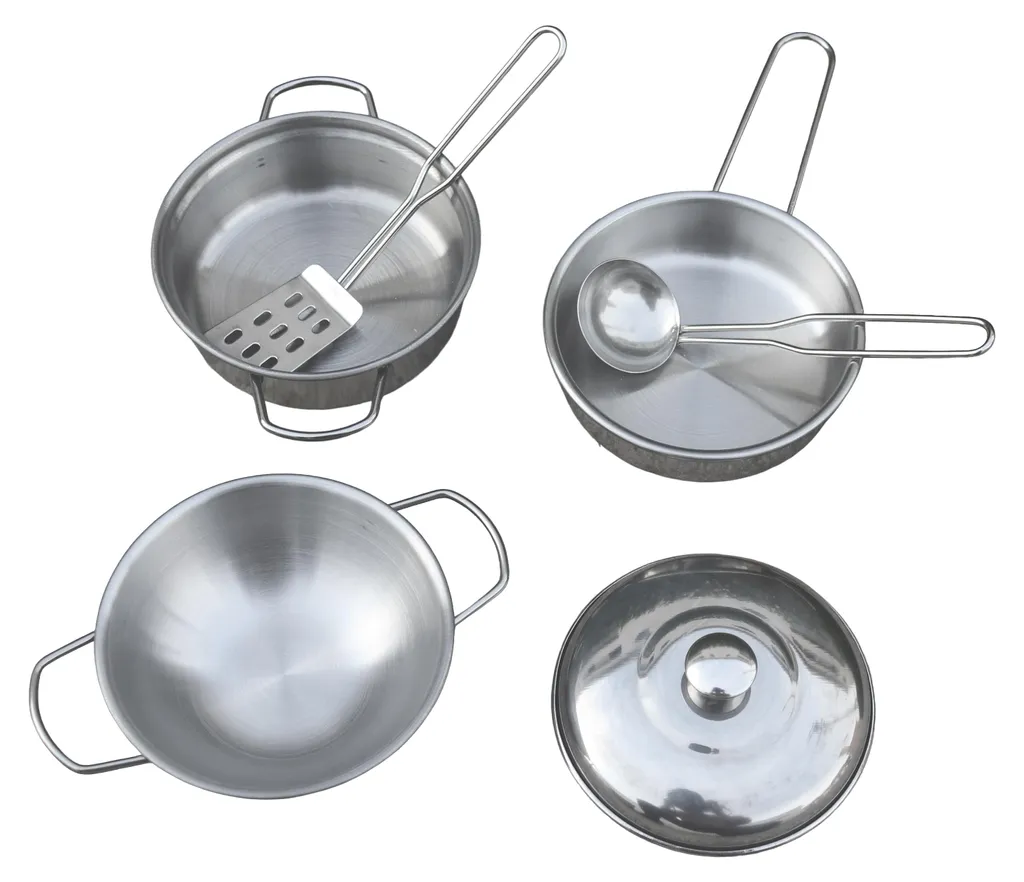 Set de Cuisine Enfant en Métal | Dinette 6 Accessoires avec Poêle et Plat