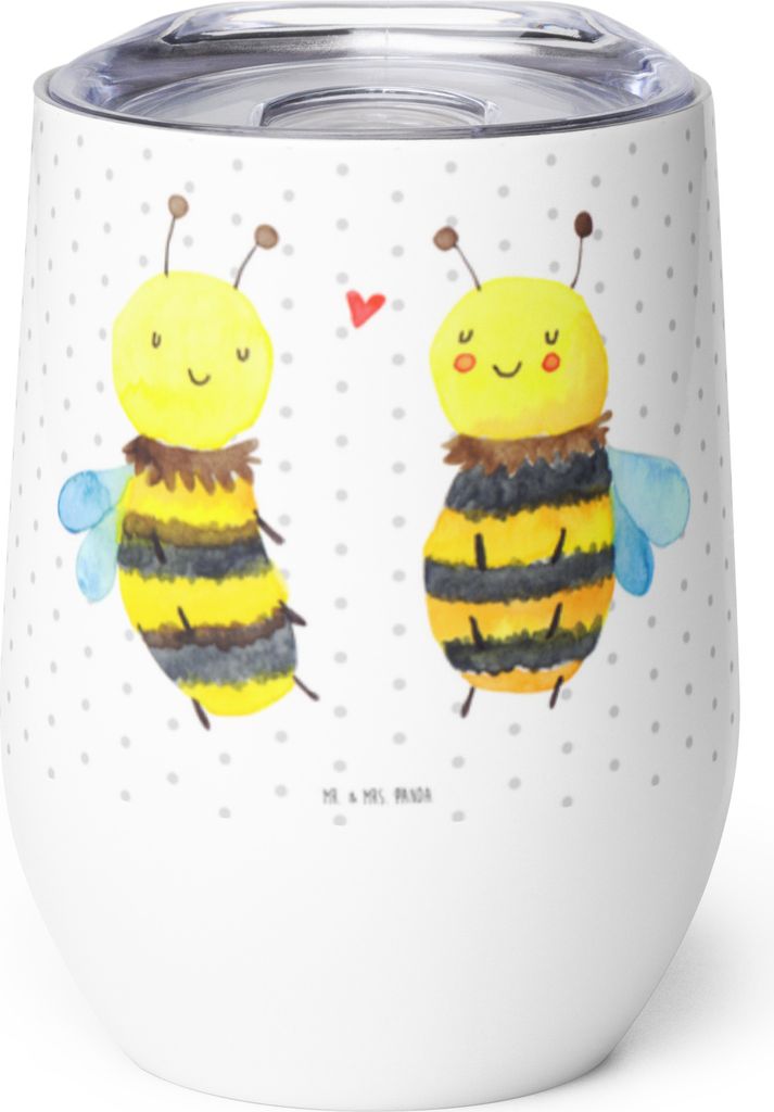 Mr. & Mrs. Panda Thermobecher Biene Verliebt - Weiß - Geschenk, glühweinbecher, Thermo Becher, glühwein tasse, thermosbecher, kaffee