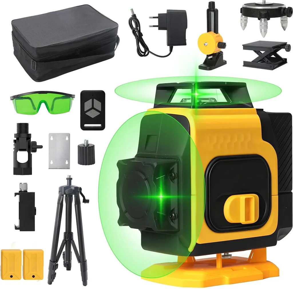 Niveau laser 4D ligne verte autonivelant 360 avec sacoche de transport