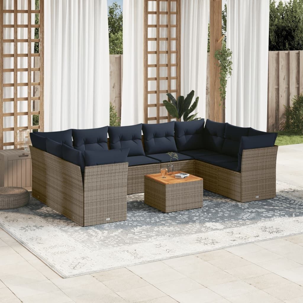 Maison Exclusive - 10-tlg. Garten-Sofagarnitur mit Kissen Grau Poly Rattan