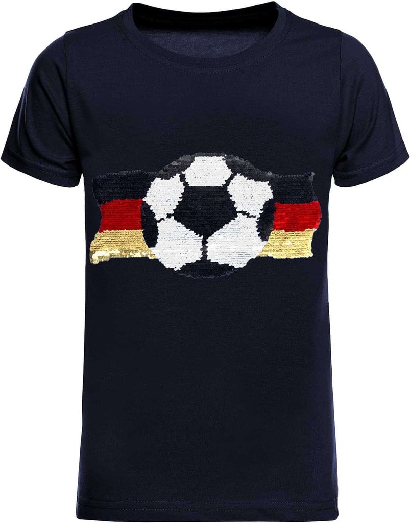 Jungen Wende Pailletten Deutschland Shirt mit Fussball EM 2024 Navy 152