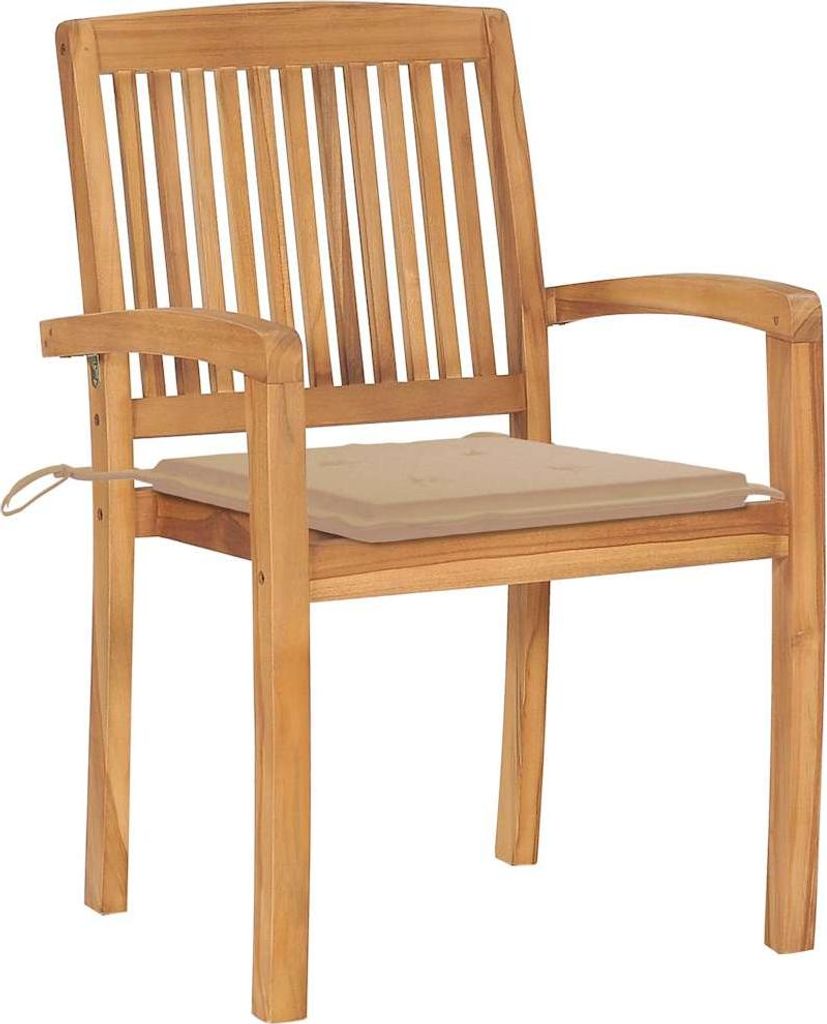 vidaXL Gartenstühle 2 Stk. mit Beige Kissen Massivholz Teak