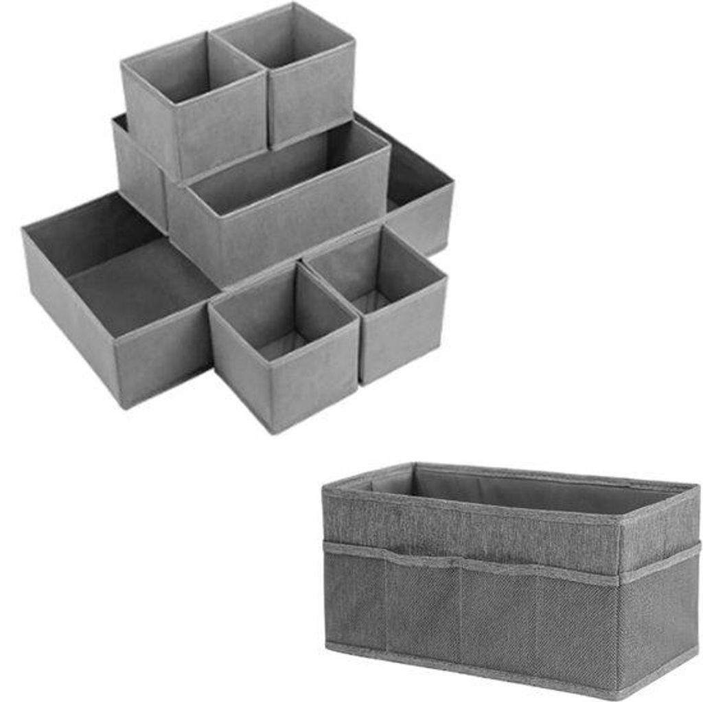 9-teilig Ladeorganizer, Garderobenorganizer, OPV-Box, Stoffen-Unterwäsche-Organizer, Kleidungs- und Unterwäsche-Lade, Ladeverteiler, OPV, grau