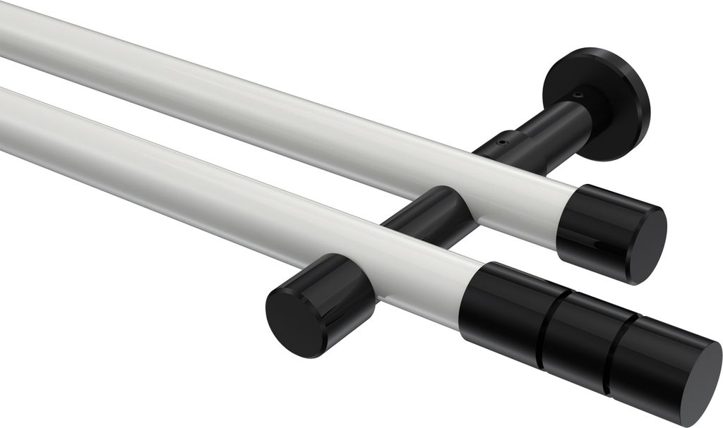 Interdeco Gardinenstange / Vorhangstange Weiß / Schwarz, Typ Prestige Elanto (Rillenzylinder) ohne Ringe, 20 mm Ø 2-läufig, 540 cm