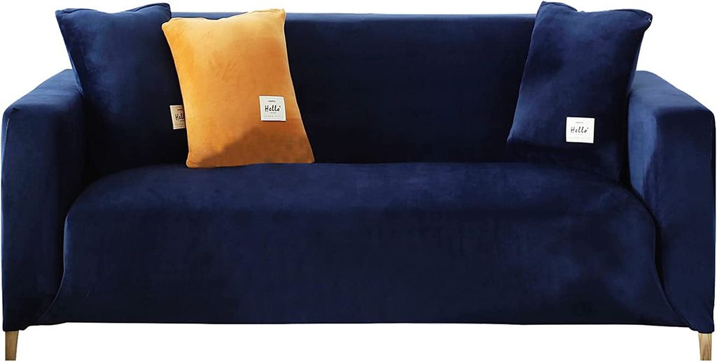 Samt Sofabezug 2 Sitzer- Weich Stretch Couchbezug rutschfester Sofaschutz Sofahusse Plüsch Sofa Schonbezüge mit 1 Kissenbezug für Wohnzimmer,Dun...