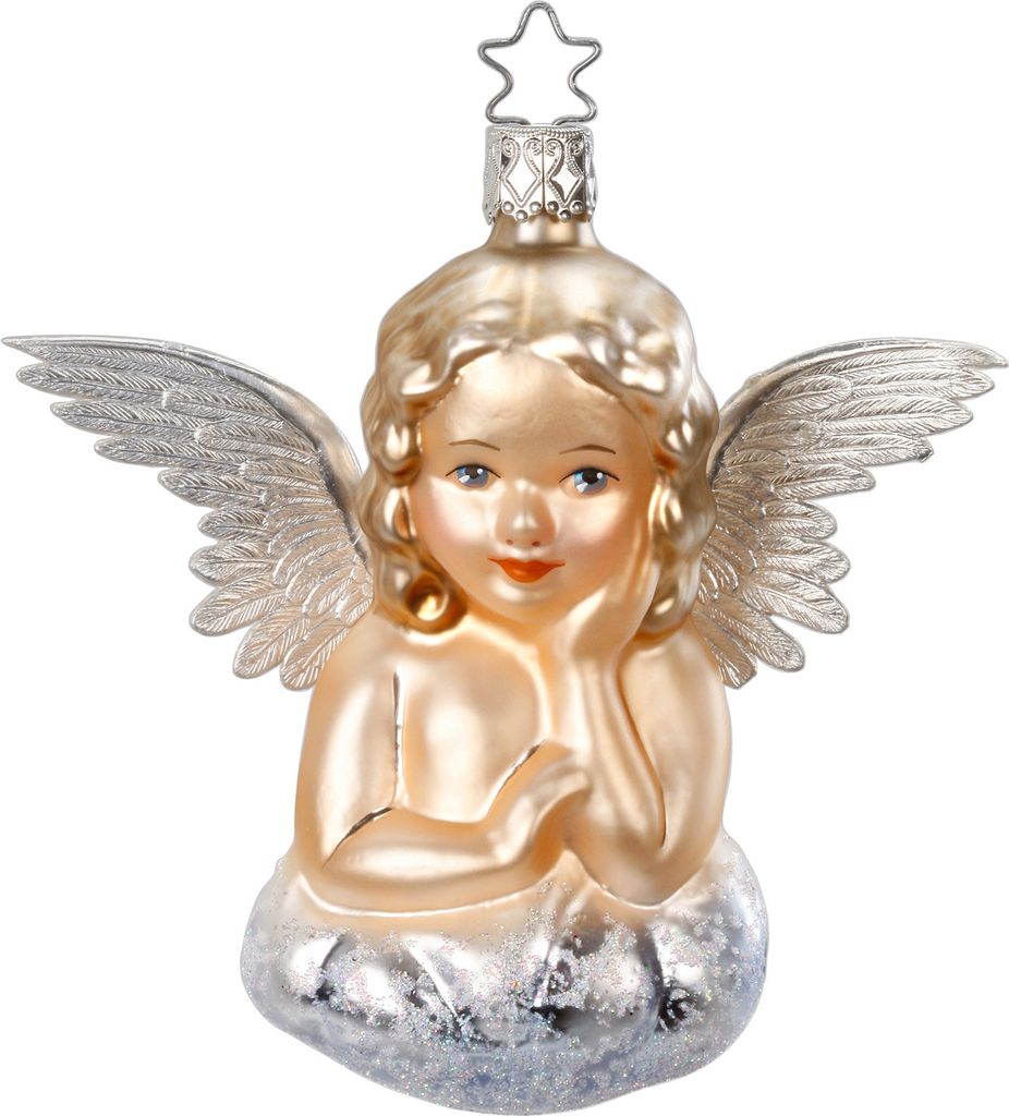Christbaumschmuck Engel auf Wolke Glas 11cm beige, 1 Stück