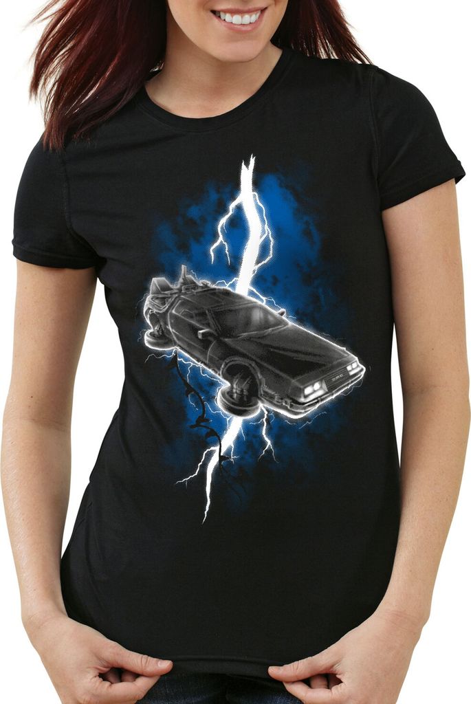 style3 Delorean Thunderstorm Damen T-Shirt dmc-12 blitz gewitter zeitreise marty mcfly, Größe:L