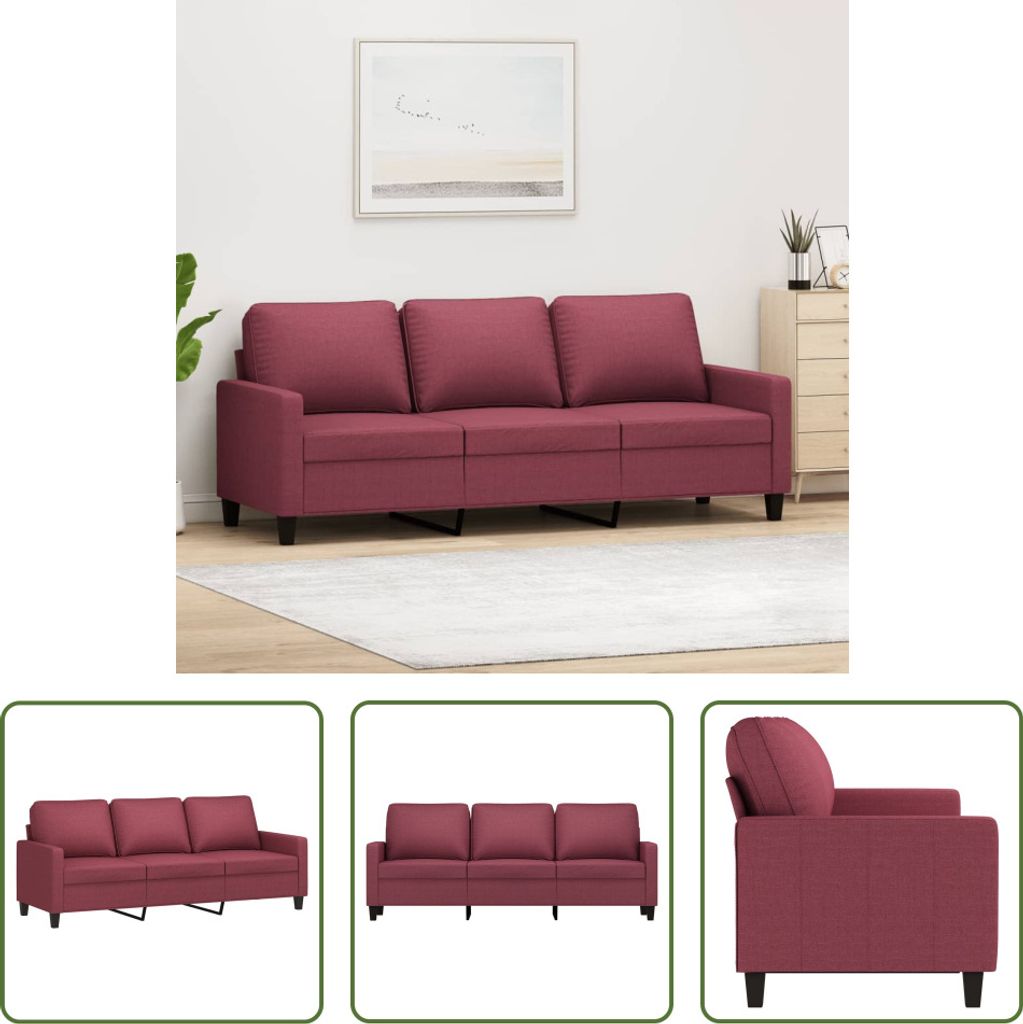 The Living Store 3-Sitzer-Sofa Weinrot 180 cm Stoff