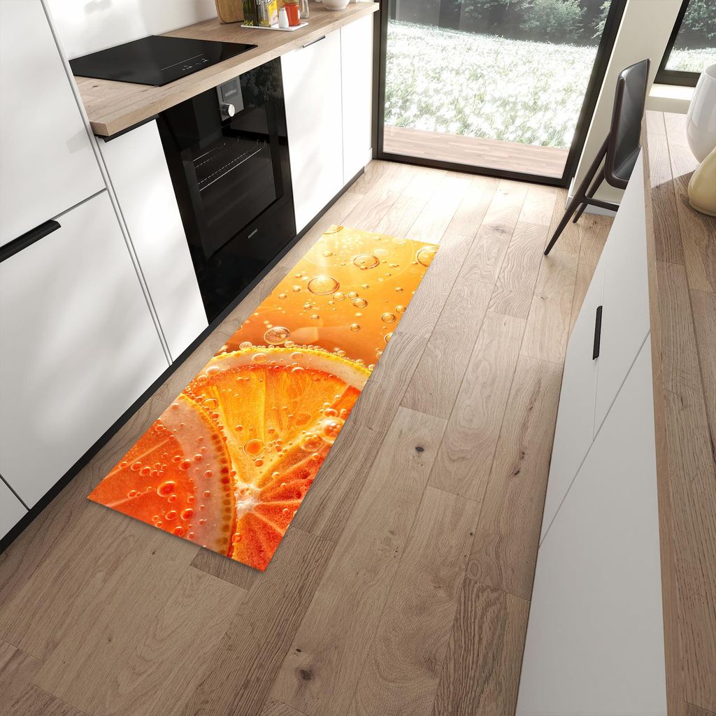 Küchenteppich 60x180cm rutschfest & abwischbar PVC Läufer - Spritzige Orange