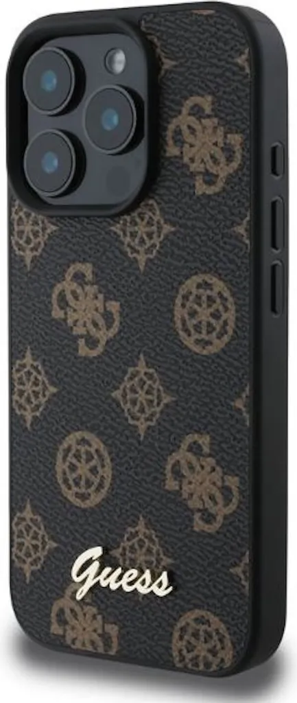 Guess Custodia iPhone 16 Pro Max MagSafe Peony Script Nero Elegante