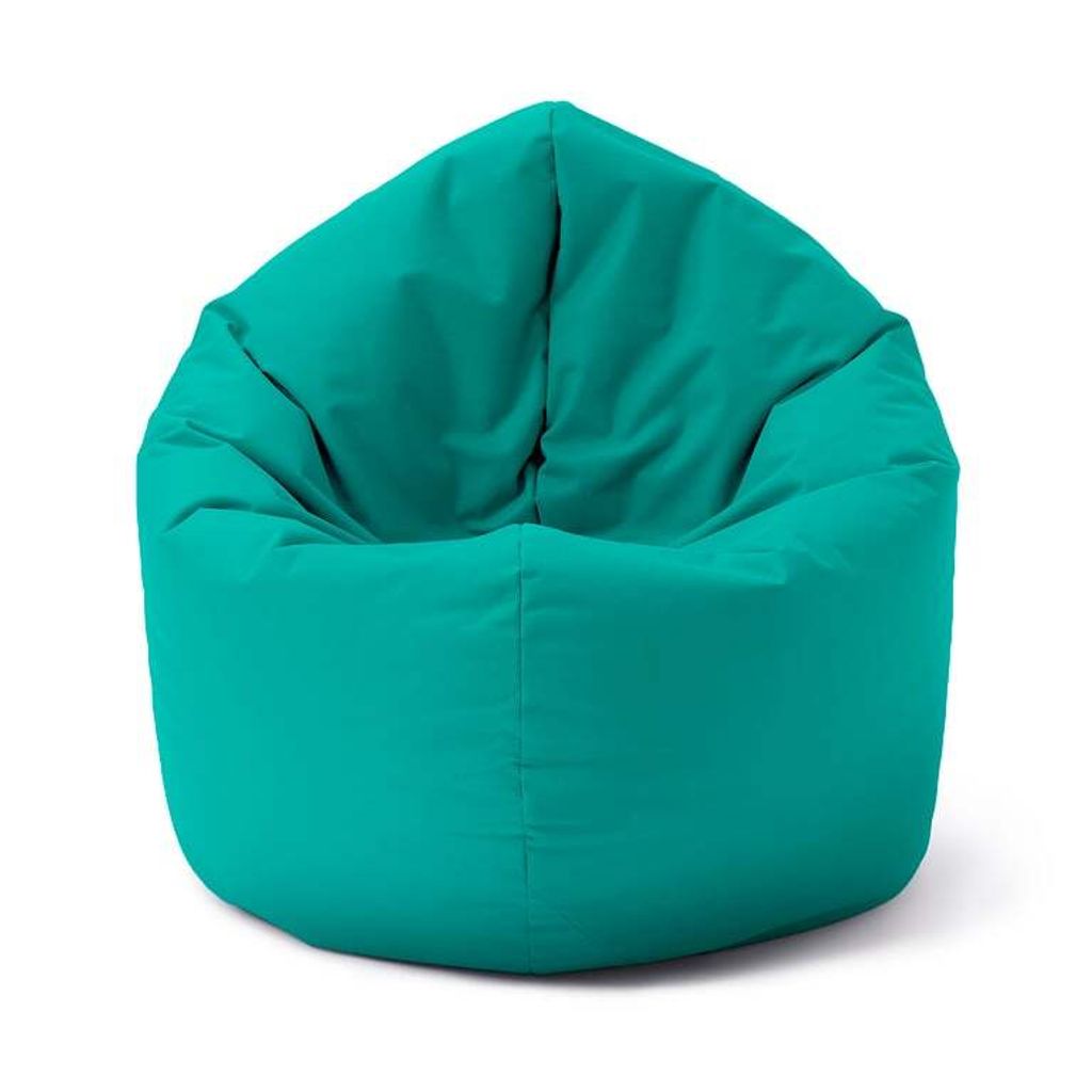 A teal beanbag chair is shown against a white background.