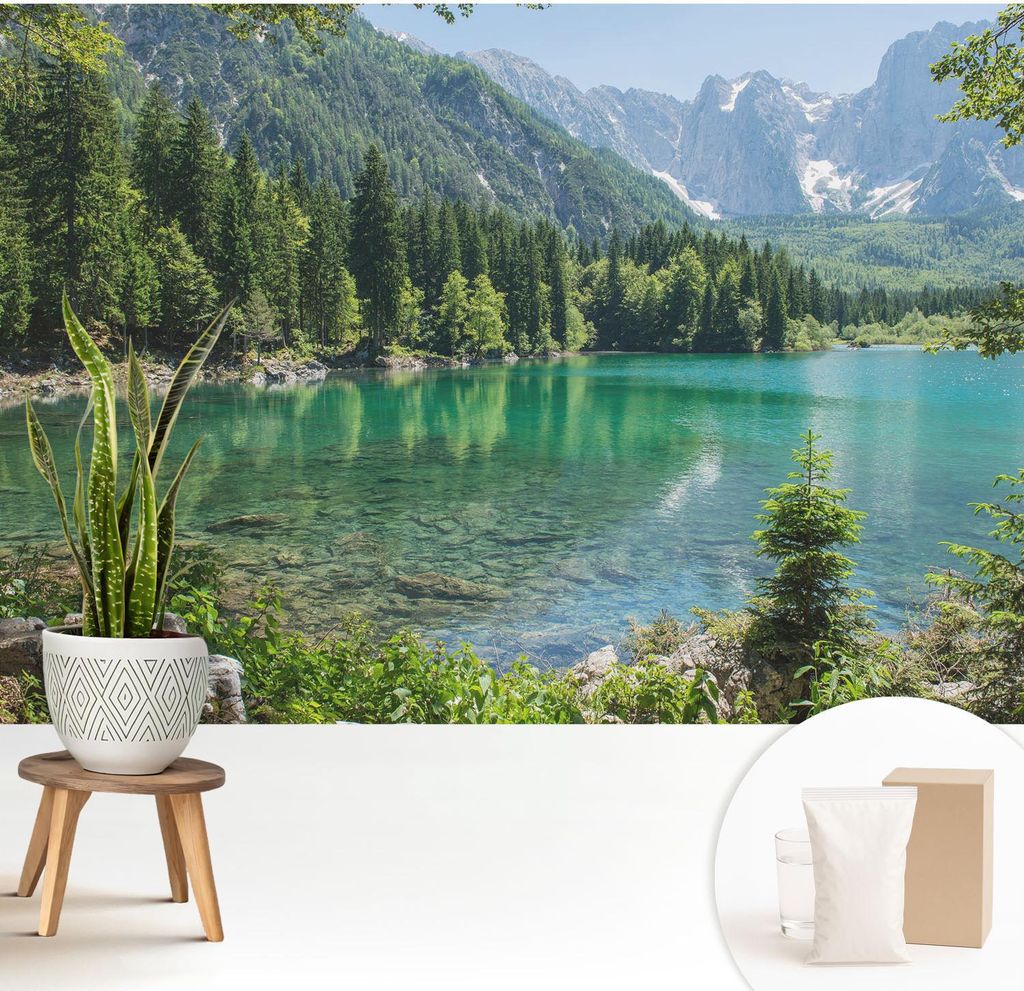 Fototapete - 208x146 cm - Tapete - Wandtapete - Wandbilder - Dekofolie - Tapete Folie - Wand - Dekoration - Wohnzimmer - Grüner See