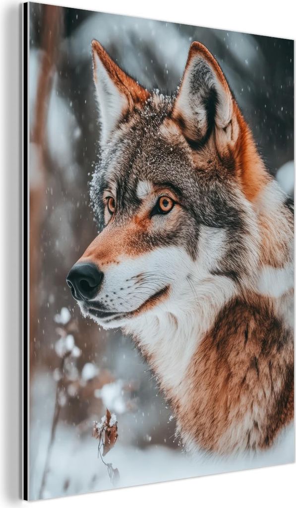MuchoWow Wanddekoration Metall Metallbild Wandkunst 60x80 cm Wolf - Schnee - Winter - Tiere - Natur - Schnee MuchoWow Aluminium Gemälde - Wanddeko...