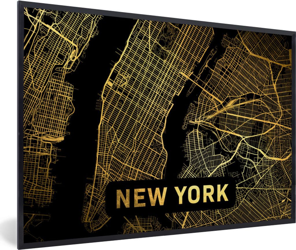 MuchoWow MuchoWow Gerahmtes Poster New York - Karte - Zusammenfassung 30x20 cm - Poster mit zchwarzem Bilderrahmen - Kunstdruck - Bild-Poster