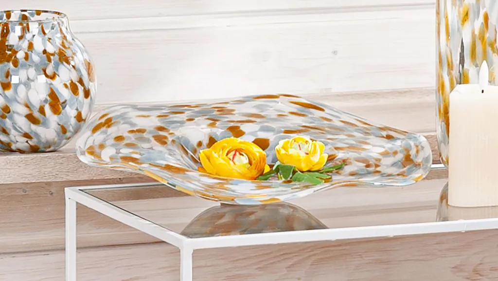 Grande Coupelle Design Joyce en Verre Bleu Moucheté 32 cm - Gilde Art 57772