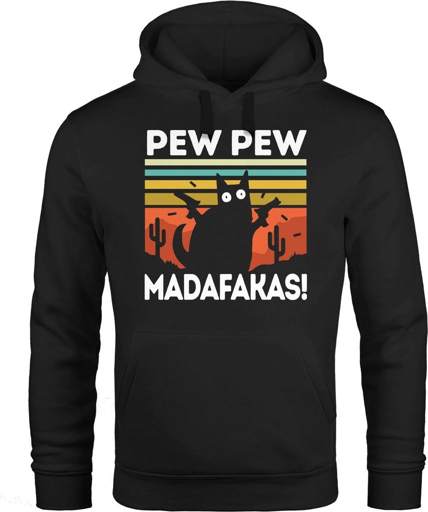 Hoodie Herren Pew Pew Madafakas! schwarze Katze Spruch Meme lustig Kapuzen-Pullover Moonworks schwarz L