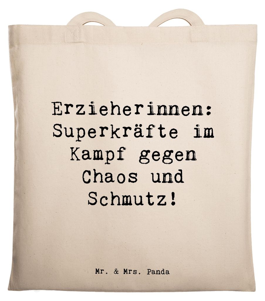 Mr. & Mrs. Panda Shopping Tasche Spruch Superheldin Erzieherin - Transparent - Geschenk, Fürsorge, Geschenke für Berufstätige, Uni, Erzieherinne...