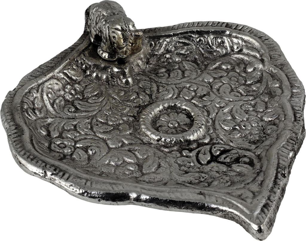 Räucherstäbchenhalter Figur Elefant Metall silber Blatt breit Aufsatz Räucherkegelhalter
