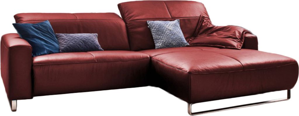 KAWOLA Sofa YORK Leder Life-line cherry Rec rechts Fuß Metall Chrom matt mit Sitztiefenverstellung