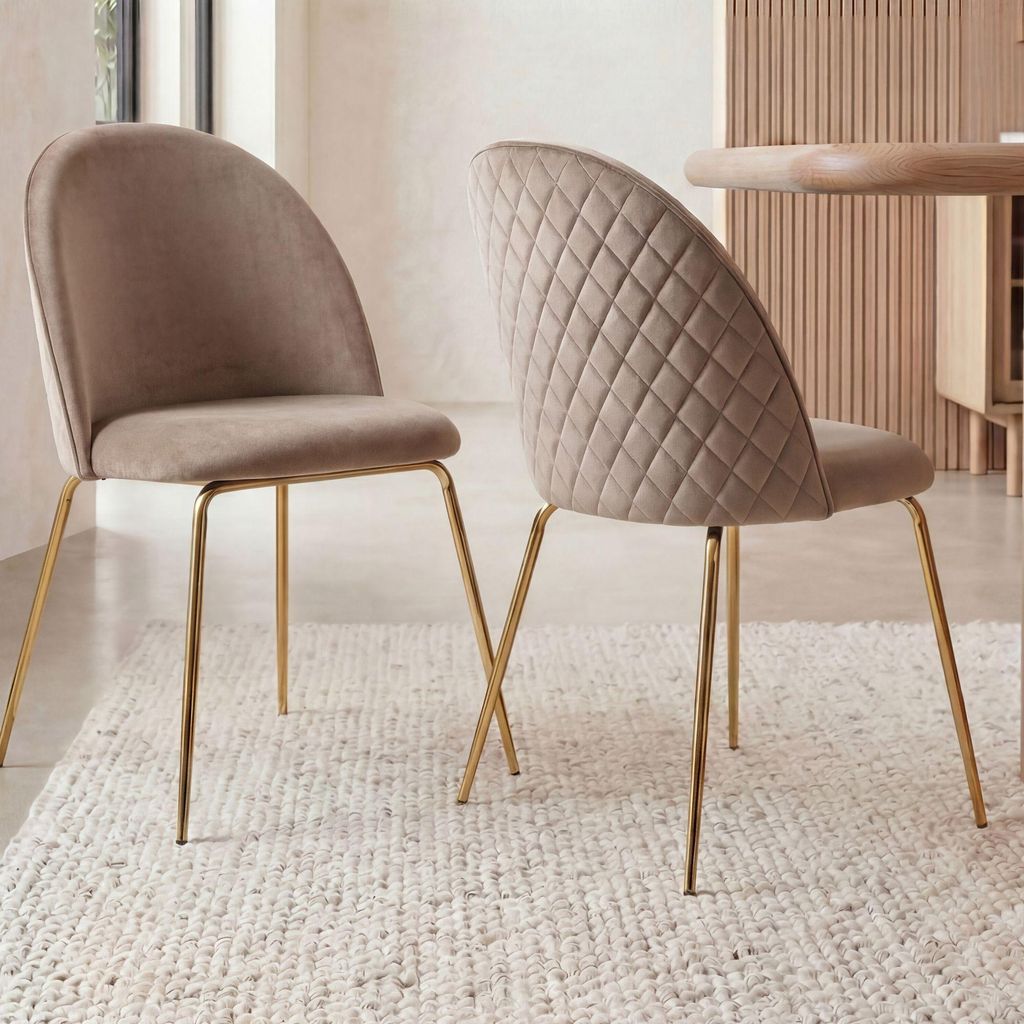 FineBuy Design Esszimmerstühle Beige Samt 2er Set mit Produktbild 