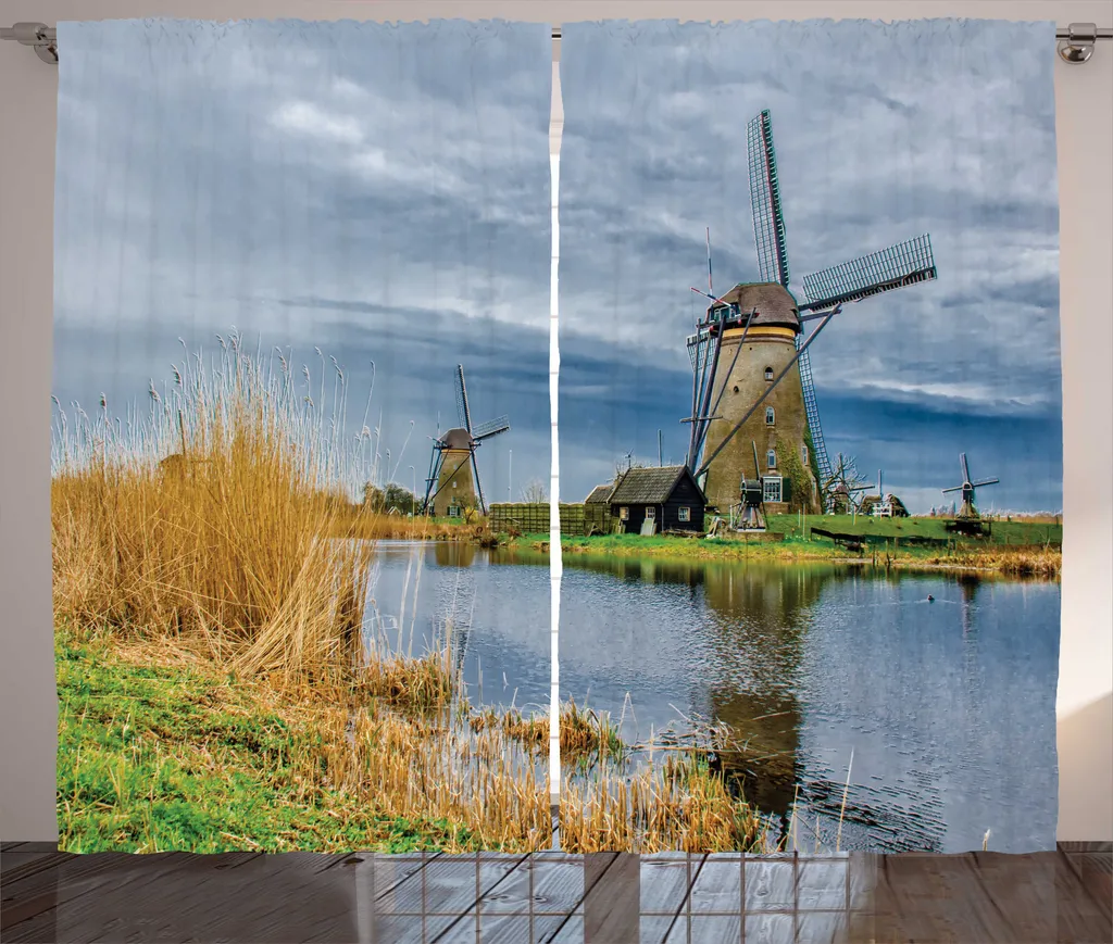 Rideau Occultant Partiel Anti-Vis-à-Vis Motif Paysage Rustique 280x225 cm