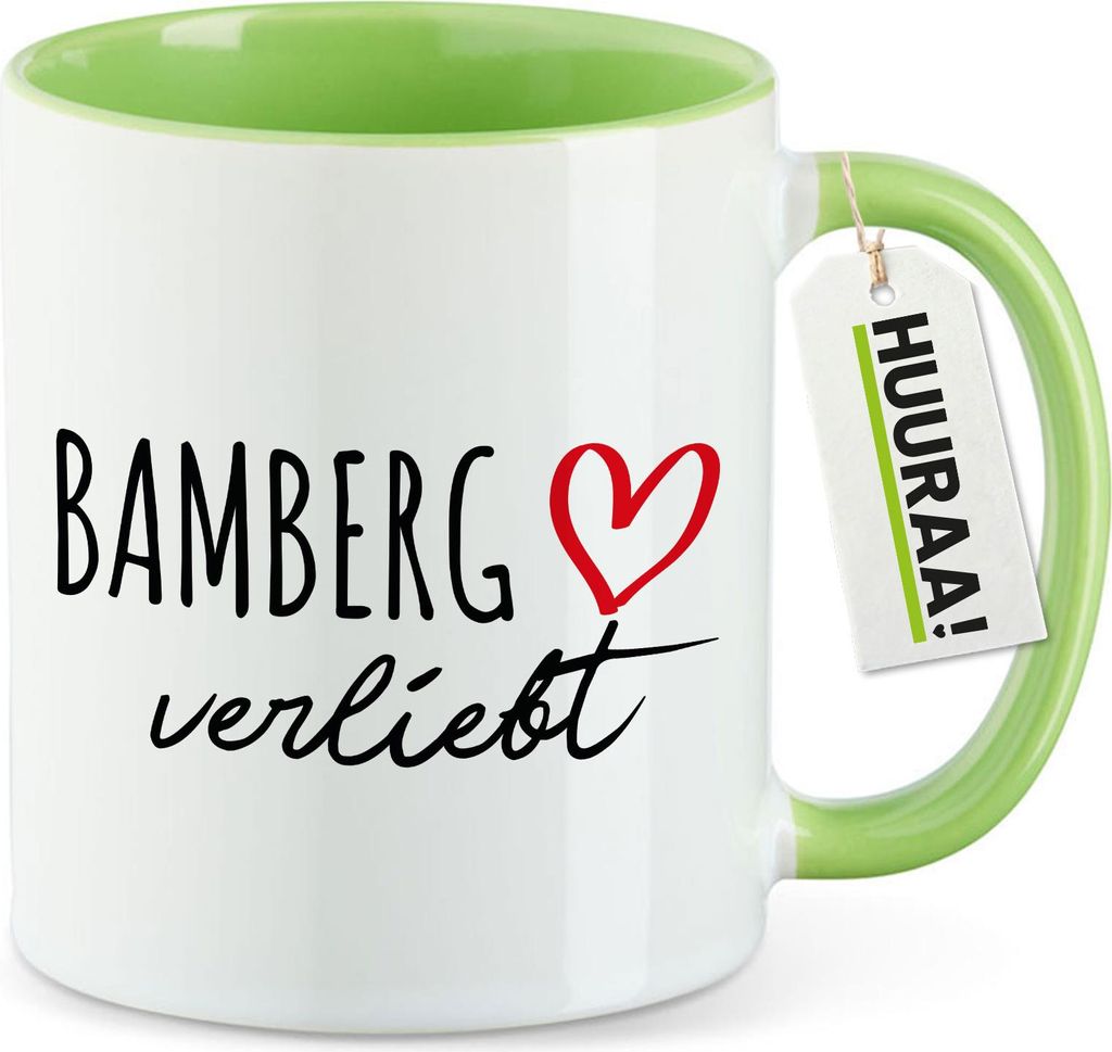Huuraa Kaffeetasse Bamberg verliebt 330ml Grün Keramik Kaffeebecher Geschenkidee