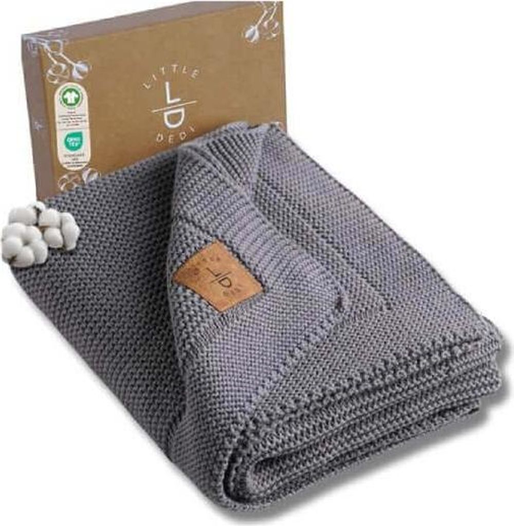 Baby Strickdecke, Babydecke, %100 Baumwolle, 80x100cm, Grau