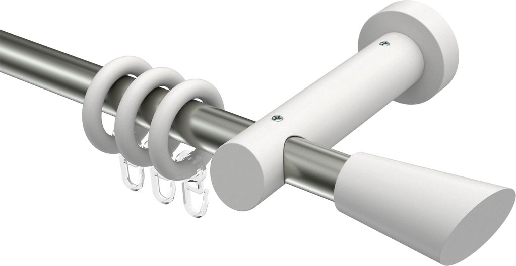 Interdeco Gardinenstange / Vorhangstange Edelstahl-Optik / Weiß, Typ Talena Bero (Konus Schräge), 20 mm Ø 1-läufig, 100 cm