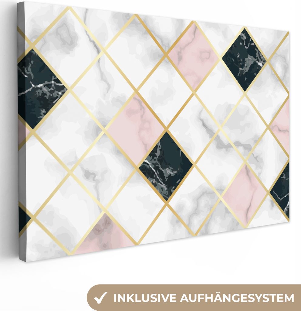 OneMillionCanvasses - Leinwandbilder - 140x90 cm, Marmor - Geometrische Formen - Muster - Luxus, Wandbilder Kunstdruck Wanddekoration - Foto auf ...