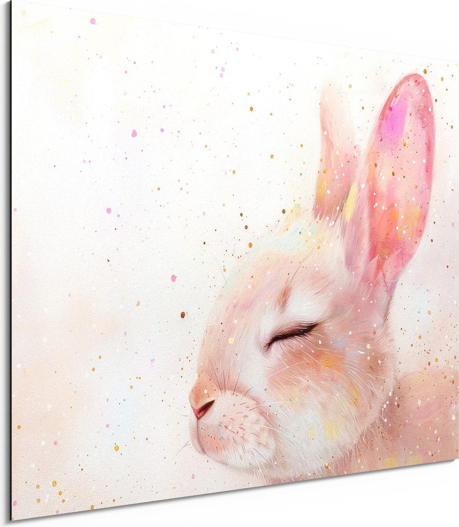 DEQORI Alu-Dibond Bild Weiß 80x60 cm 'Süße Hasenträume' Wandbild Metall dünn Design