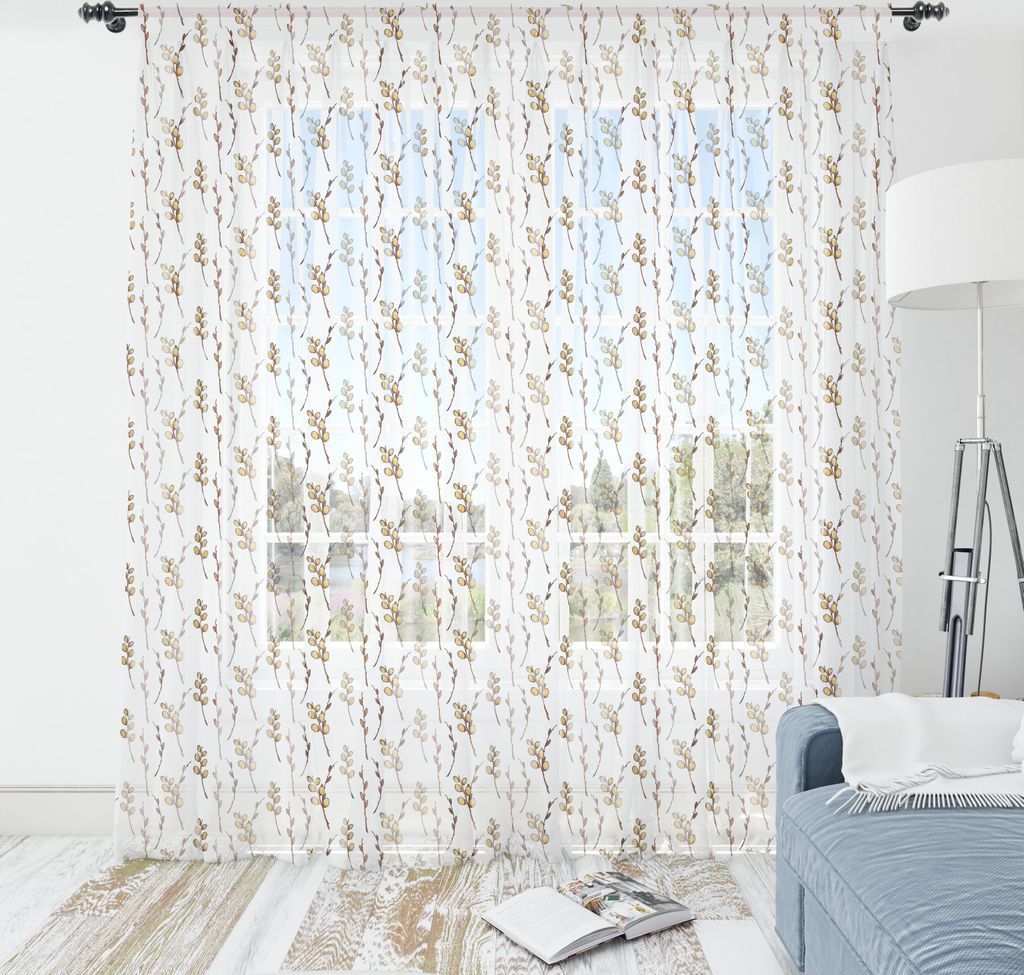 ABAKUHAUS Botanisch Wandteppich, Kontinuierliche Natur Muster mit Frühling Pussy-Weide Zweig, Wohnzimmer Schlafzimmer seidiges Satin Wandtuch, 220...
