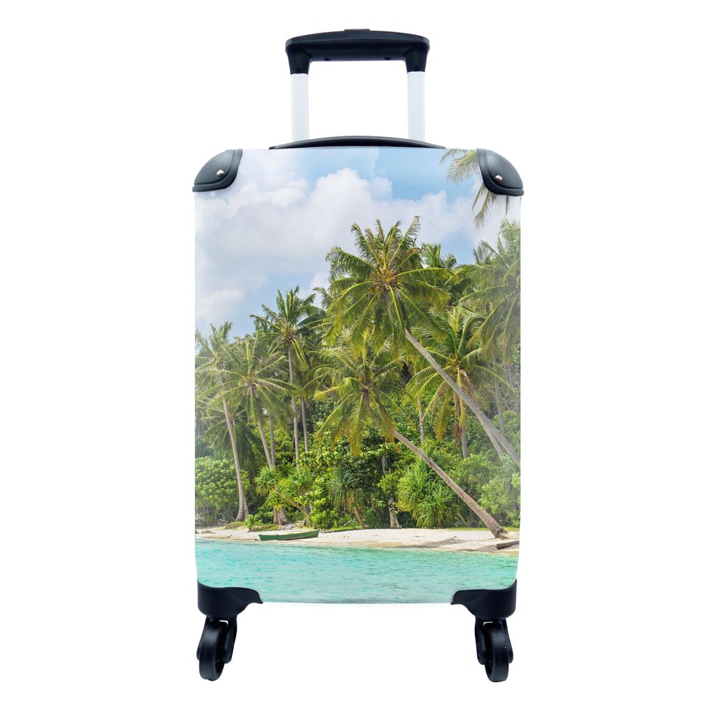 MuchoWow Koffer Handgepäck Trolley Rollkoffer Kleine Reisekoffer mit 4 Rollen - Palme - Meer - Tropisch - Cabin Size < 55x40x23 cm & 55x40x20 cm...