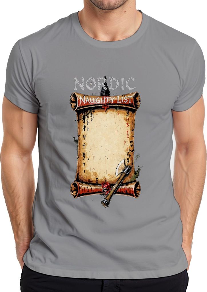 Viking Nordic Naughty List Runes Axt Weihnachtsgeschenk Retro Herren T-Shirt, Grau, L