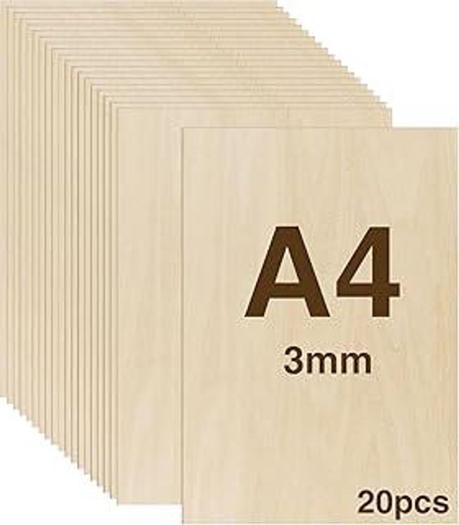 WISYOK 20pcs Sperrholz 3mm, Sperrholaplatte A4, Holz Platten, Holzplatten zum Basteln, Holzplatt für DIY Holzarbeiten, Laserbearbeitung, Brandmale...