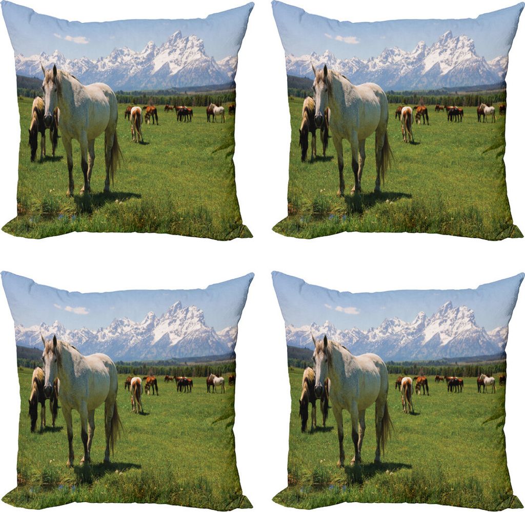 ABAKUHAUS Nationalparks Kissenbezug Set (4 Stück), Pferde, Moderner Doppelseitiger Digitaldruck, 45 cm x 45 cm, Mehrfarbig