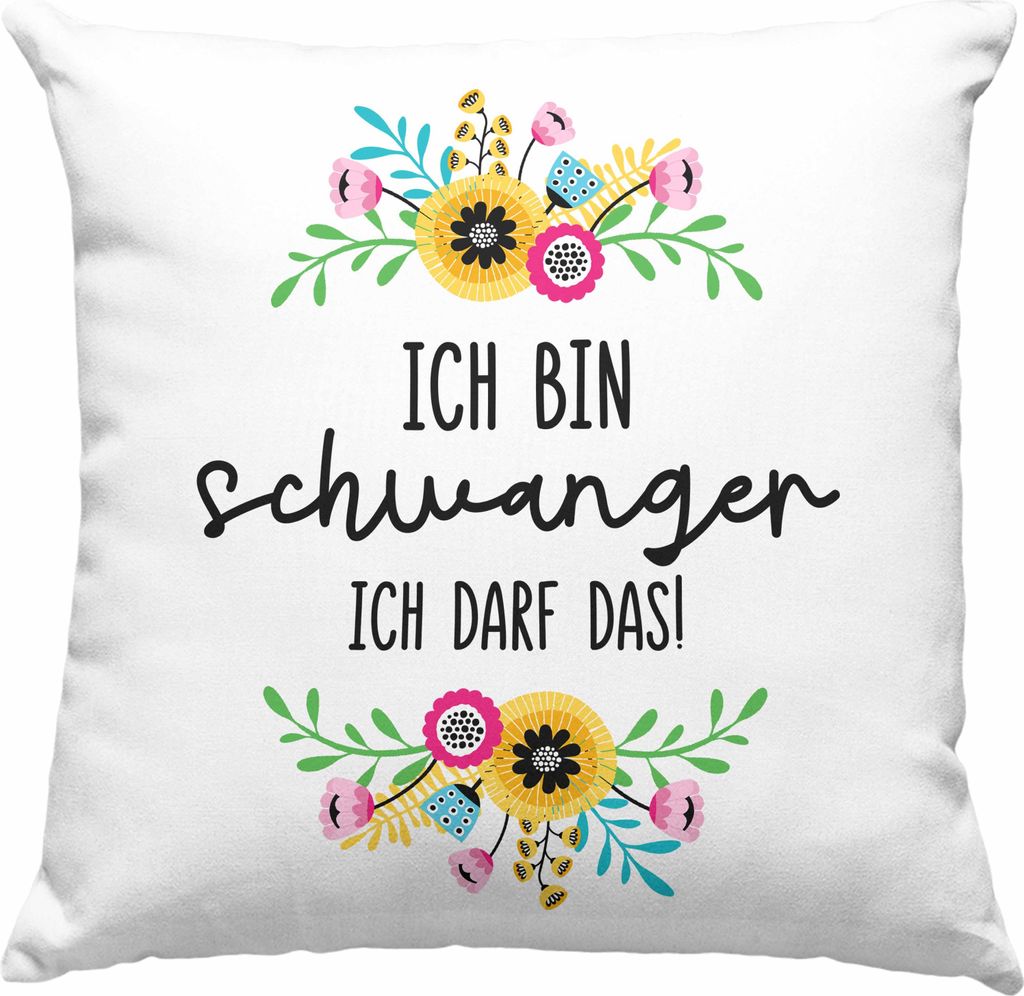 Trendation - Ich Bin Schwanger Ich Darf Das Deko-Kissen mit Füllung 40x40 Geschenk Frau Schwangerschaft Geschenkidee (Rosa)