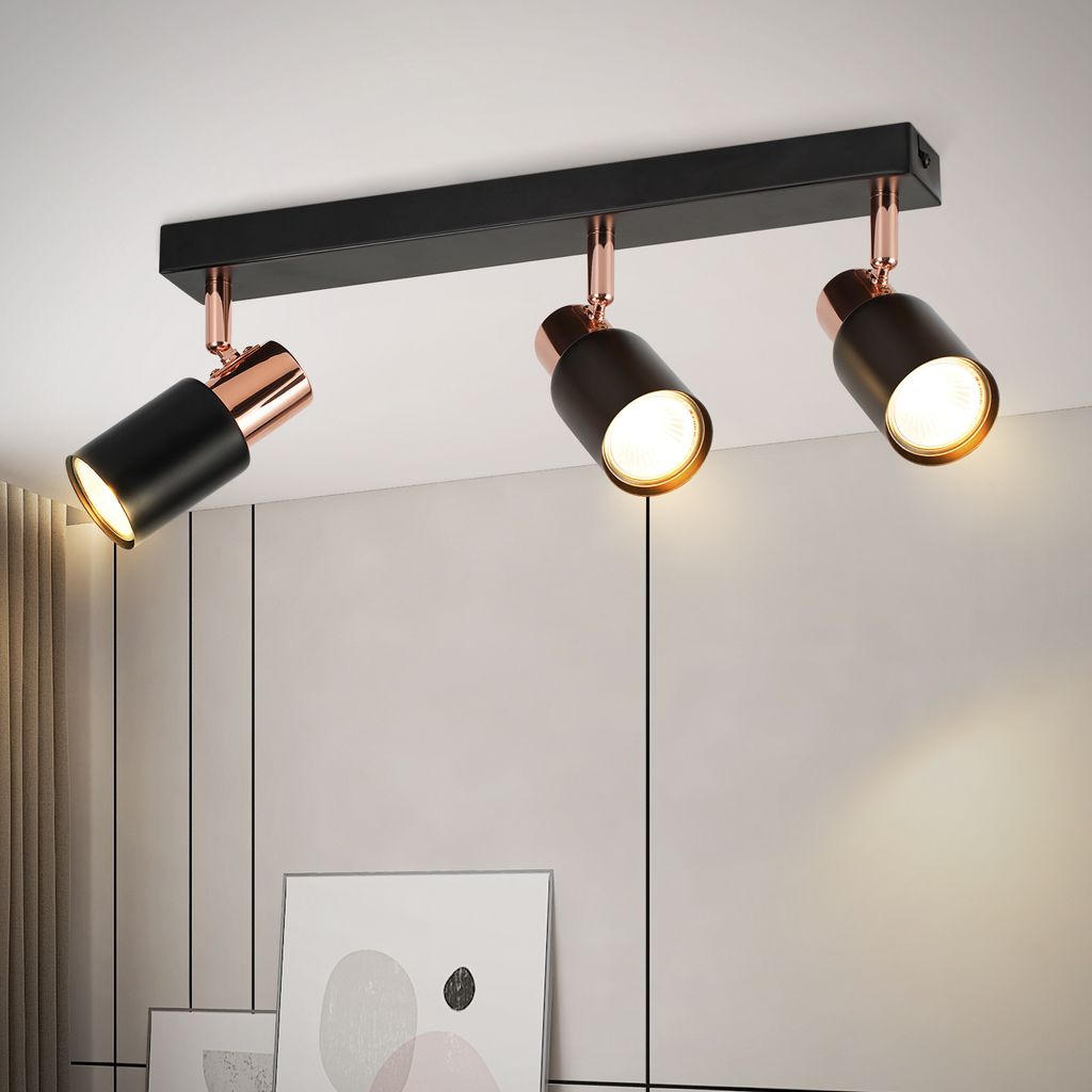 ZMH Deckenstrahler 3 Flammig LED Deckenlampe GU10 355°Drehbar Wandstrahler Schwarz Modern Flur für Küche Wohnzimmer Schlafzimmer(Ohne Leuchtmittel)