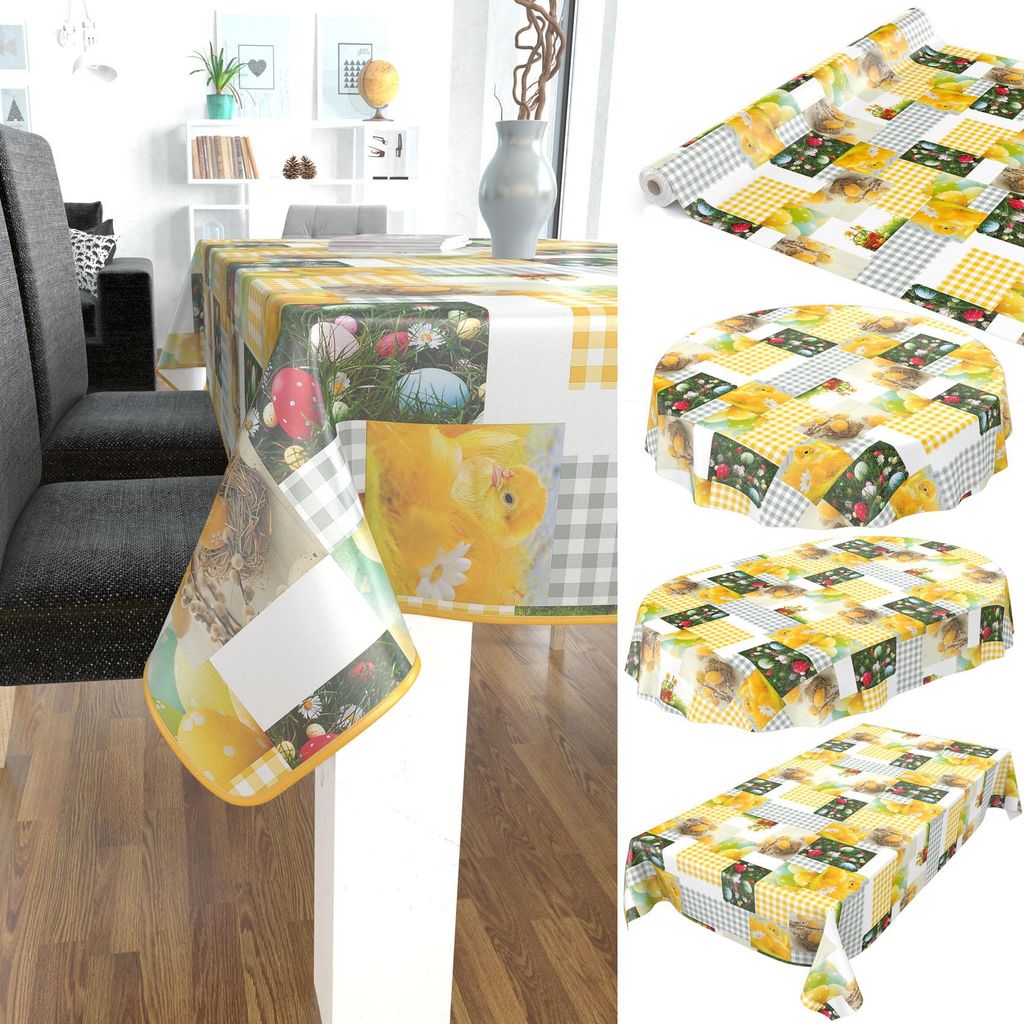 Tischdecke Wachstuch Tiere Gelb Robust Wasserabweisend Breite 140 cm Länge 350 cm