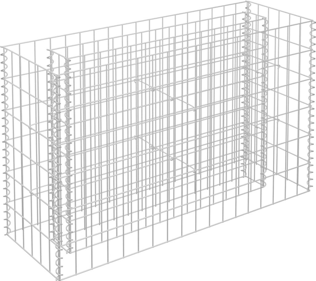 A wireframe illustration of a gabion raised garden bed.