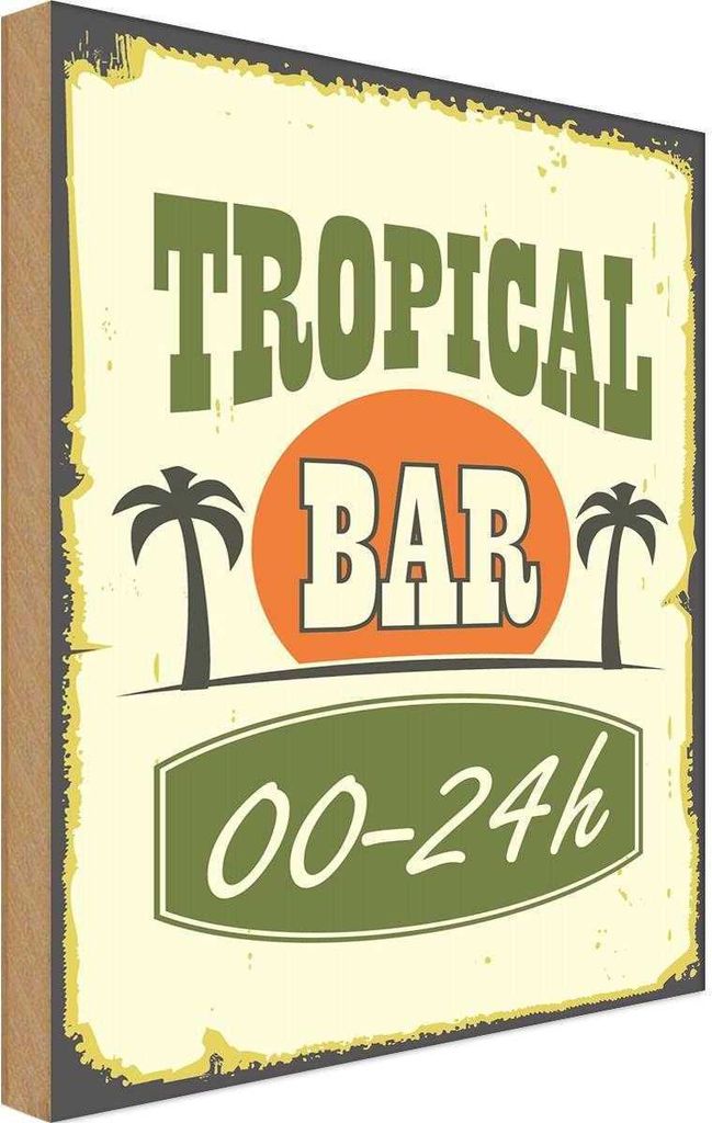 vianmo Holzschild 30x20 cm Alkohol Tiki Bar 00 - 24 h Essen Trinken