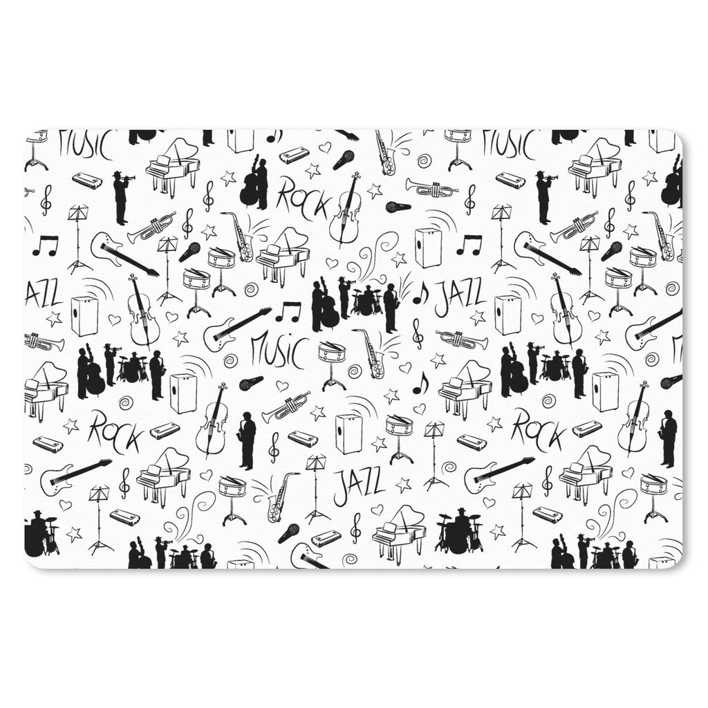 MuchoWow Mauspad Mousepad Musik - Muster - Schwarz und Weiß 27x18 cm - Mousepads - Maus Mat - Pad - Mausunterlage - Büroartikel - Desk Matten