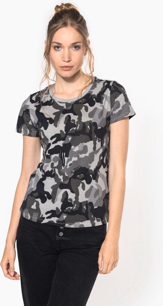 Kariban Damen-T-Shirt Camo mit kurzen Ärmeln Produktbild 