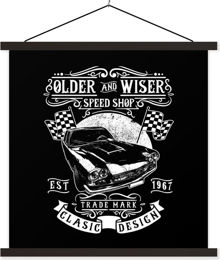MuchoWow Textilposter Mancave - Auto - Flagge - Retro 120x120 cm mit schwarzem Rahmen - Aufhängungsset