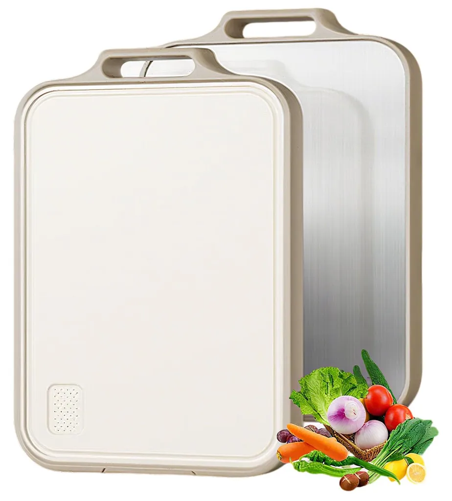 Planche à découper pour viande et légumes, double face inox et PP 304